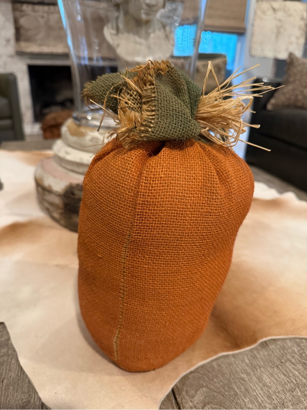Handmade Jack-O'-Lantern Burlap Pumpkin Decoration - Orange & Black - Picture 5 of 14